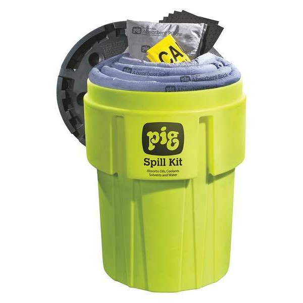 Pig Spill Kit, 60 gal Volume Absorbed per Kit, 95 gal Capacity, Drum, Green, 168 - KIT262