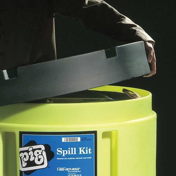 Pig Spill Kit, 60 gal Volume Absorbed per Kit, 95 gal Capacity, Drum, Green, 168 - KIT262