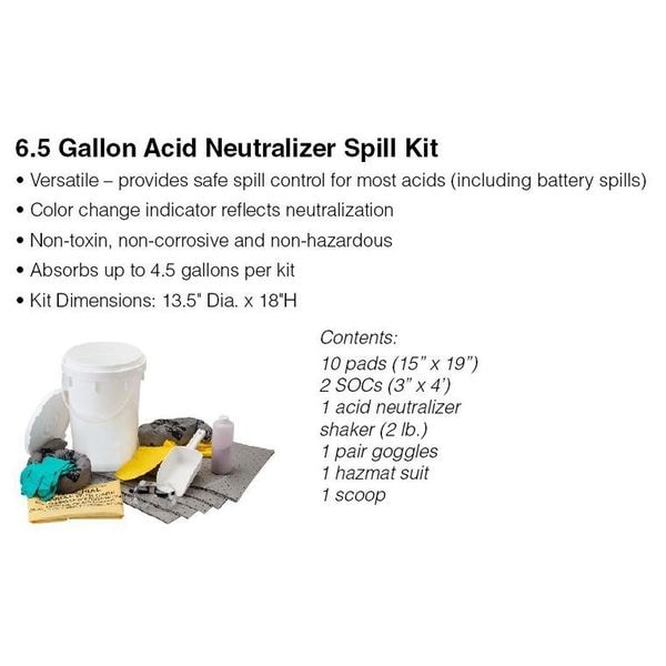 Brady Spill Kit, 5 gal Volume Absorbed per Kit, 6 1/2 gal Capacity, Bucket, White - SKA-BKTACID