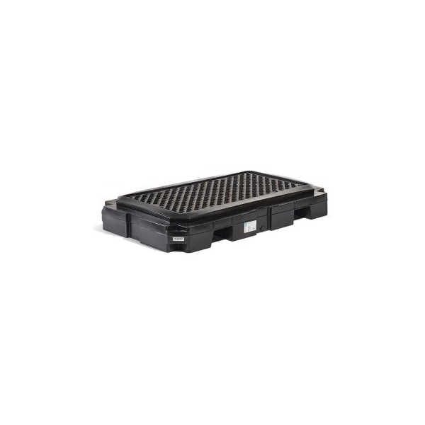 Pig PIG Heavy-Duty 2-Drum Poly Spill Containment Pallet Black WOD 66" L x 40" W x 8.75" H - PAK604-BK-WOD