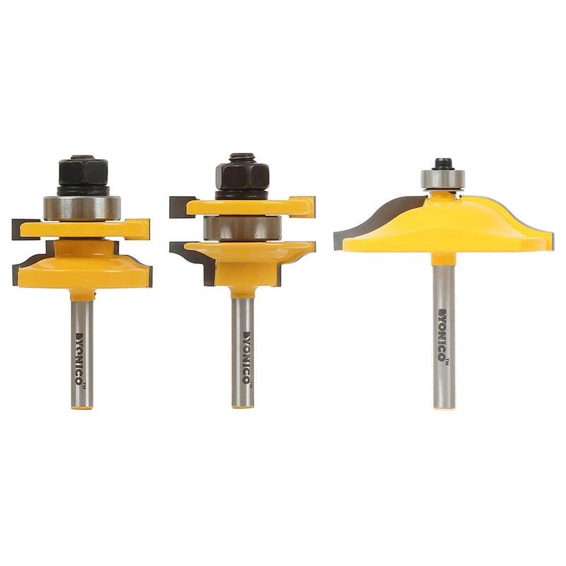 Juego de brocas para router de carburo con punta de Ogee para puertas de gabinete con panel elevado de Yonico (3 piezas) - 12338q
