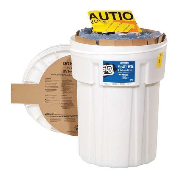 Pig Spill Kit, 21 gal Volume Absorbed per Kit, 30 gal Capacity, Drum, White, 46 - KIT236