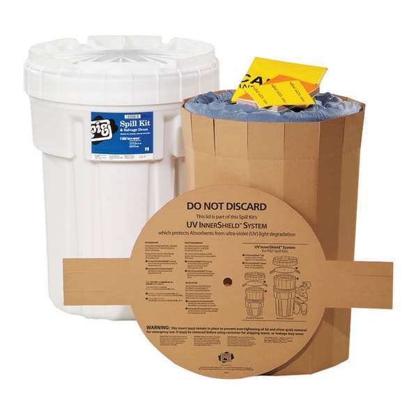 Pig Spill Kit, 21 gal Volume Absorbed per Kit, 30 gal Capacity, Drum, White, 46 - KIT236