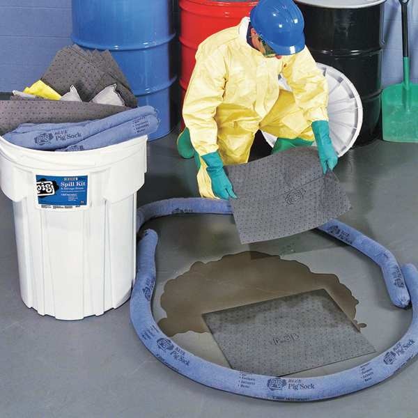 Pig Spill Kit, 21 gal Volume Absorbed per Kit, 30 gal Capacity, Drum, White, 46 - KIT236