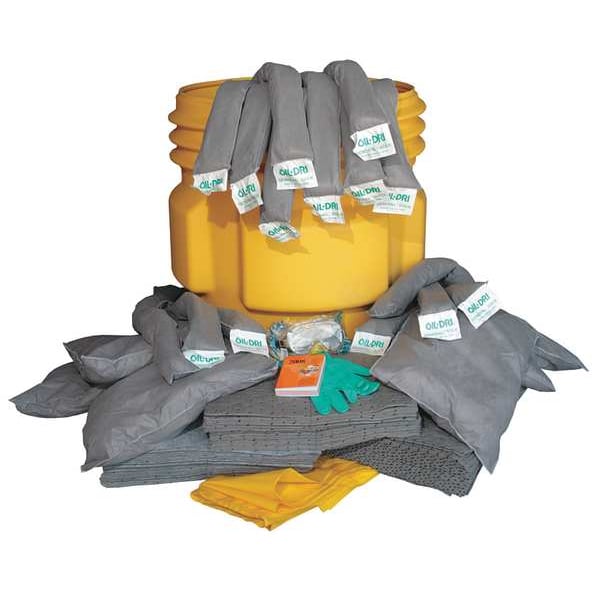 Oil-Dri Spill Kit, 62 gal Volume Absorbed per Kit, 65 gal Capacity, Drum, Yellow - L90965