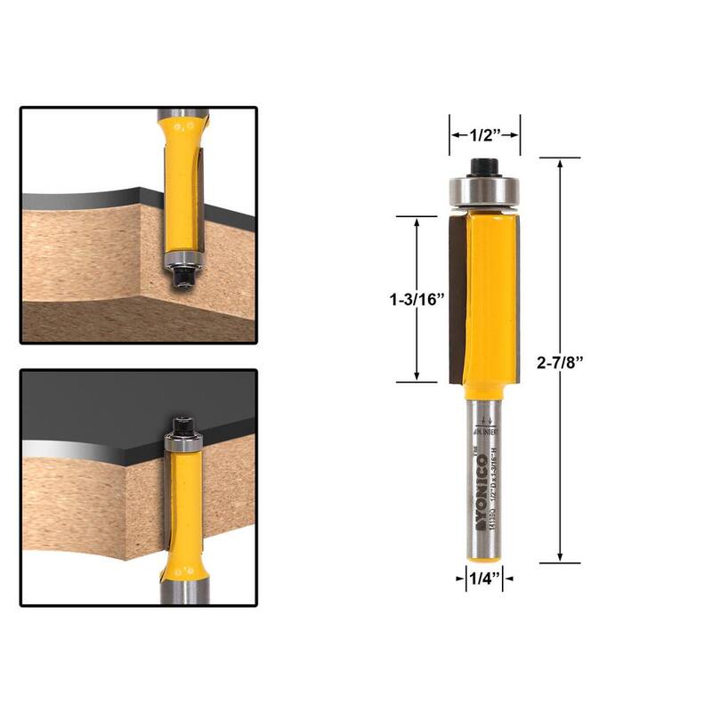 Yonico Flush Trim 1-1/4 pulgadas L 1/4 pulgadas Vástago Broca de Router con Punta de Carburo - 14139q