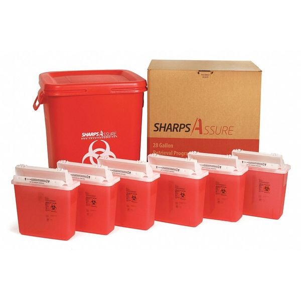Sharps Assure Sharps Container, 1-1/4 gal., Red, Snap Lid - SARP424U5Q