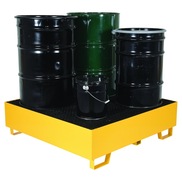 Vestil Yellow Drum Retention Basin, 49x49x14, 4 Drum, Steel - VSRB-YL-4