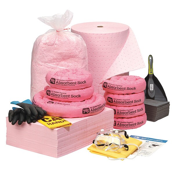 Pig Spill Kit Refill, 48 gal Volume Absorbed per Kit, Not Applicable Capacity, Box, Pink/Gray, 1 - RFL822