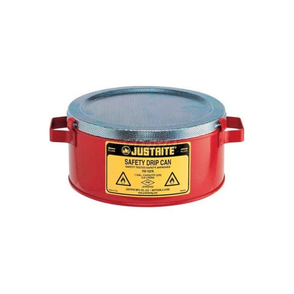 Justrite 1 Gallon, Drip Can With Handles and Fire Baffle, Steel, Red - 10376 - 10376