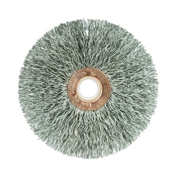 Weiler 3" Dia Crimped Wire Wheel, .014" Fill, 1/2"-3/8" Arbor Hole - 16973