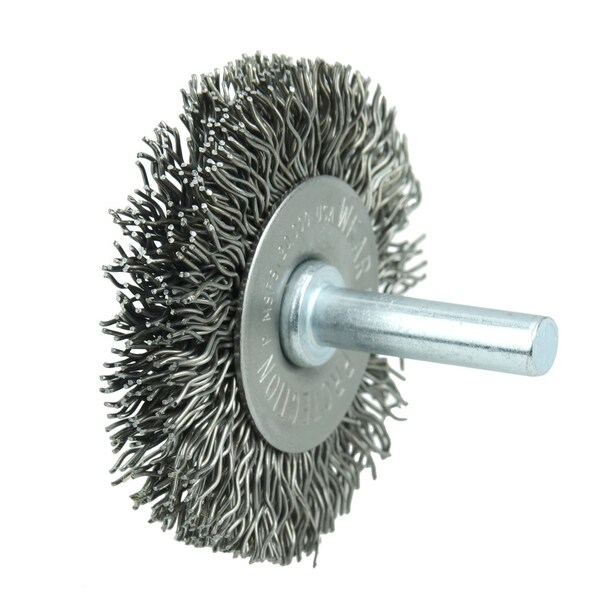 Weiler 2" Stem-Mounted Crimped Wire Radial Wheel, .014" Steel Fill, 1/4" Stem - 17957