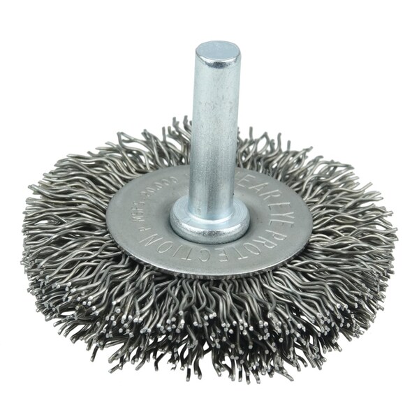Weiler 2" Stem-Mounted Crimped Wire Radial Wheel, .014" Steel Fill, 1/4" Stem - 17957