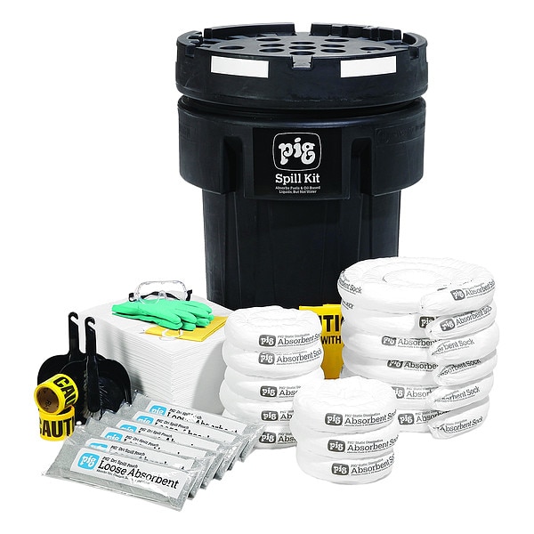 Pig Spill Kit, 42 gal Volume Absorbed per Kit, 95 gal Capacity, Drum, Black, 1 - KIT4002