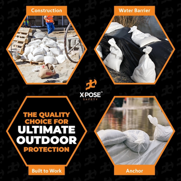 Xpose Safety Woven Poly Sand Bags for Flooding, 18 x 30, 100 lb WL, Empty, White, Pack of 500, 500PK - SBW-1830-500-X-S