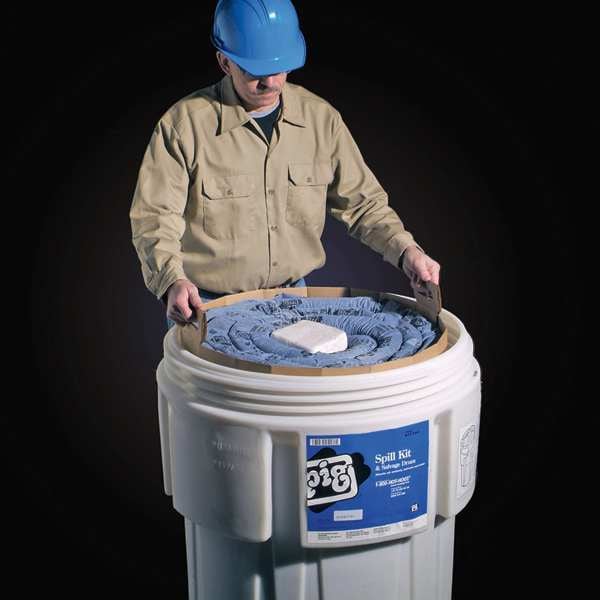 Pig Spill Kit, 60 gal Volume Absorbed per Kit, 95 gal Capacity, Drum, White, 168 - KIT202