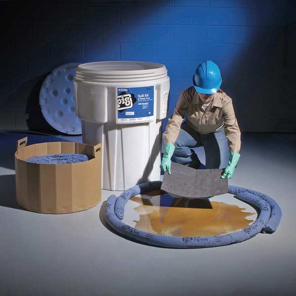 Pig Spill Kit, 60 gal Volume Absorbed per Kit, 95 gal Capacity, Drum, White, 168 - KIT202