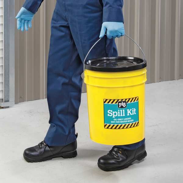 Pig Spill Kit, 4 gal Volume Absorbed per Kit, 5 gal Capacity, Bucket, Yellow, 21 - KIT4200