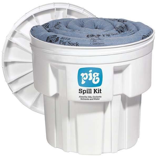 Pig Spill Kit, 12 gal Volume Absorbed per Kit, 20 gal Capacity, Drum, White, 35 - KIT211