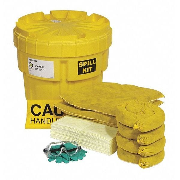 Spilltech Spill Kit, 15 gal Volume Absorbed per Kit, 20 gal Capacity, Drum, Yellow, 47 - SPKHZ-20
