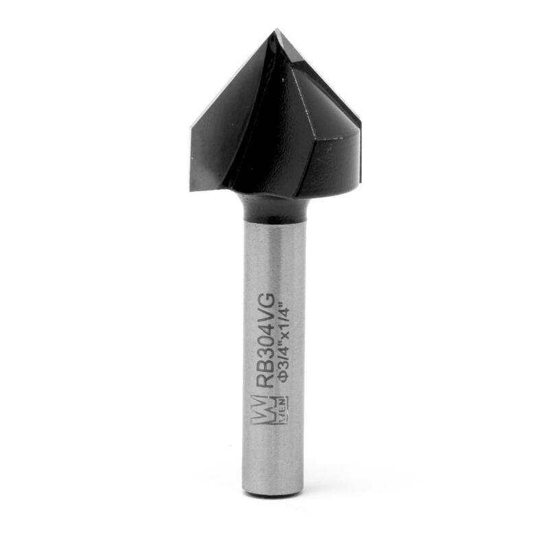 Broca para router con punta de carburo de 3/4 pulgadas y ranura en V con vástago de 1/4 de pulgada - RB304VG