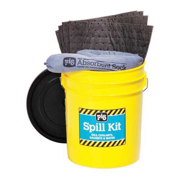 Pig Spill Kit, 4 gal Volume Absorbed per Kit, 5 gal Capacity, Bucket, Yellow, 21 - KIT2200