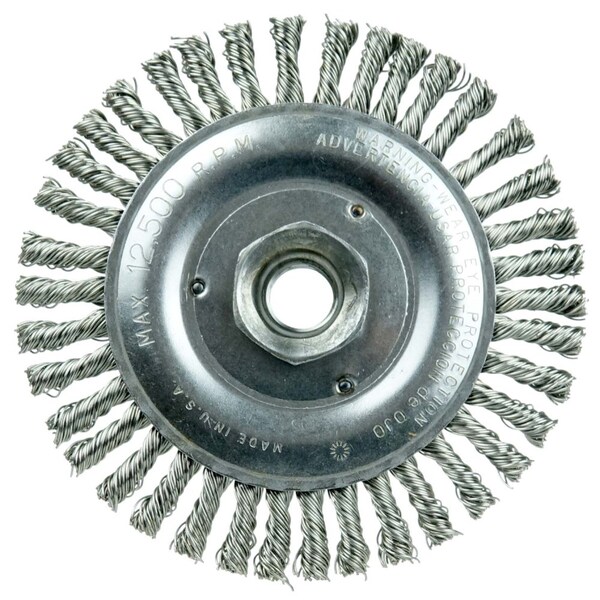 Weiler Wolverine 5" Knot Wire Wheel, Twist, .020" Fill, 5/8"-11 UNC Nut - 36296
