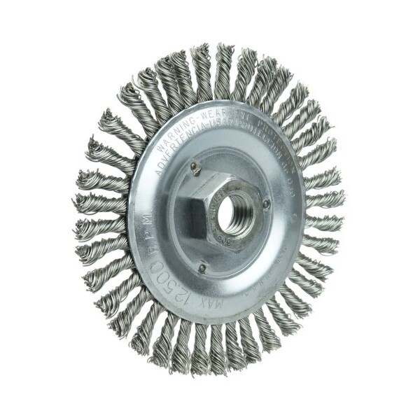 Weiler Wolverine 5" Knot Wire Wheel, Twist, .020" Fill, 5/8"-11 UNC Nut - 36296