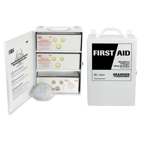Zoro Select Bloodborne Pathogen Kit, Not Applicable Volume Absorbed per Kit, Cabinet, White, 80 - 54616