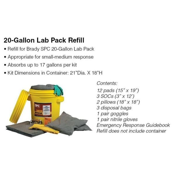 Brady Spill Kit Refill, 17 gal Volume Absorbed per Kit, 20 gal Capacity, Refill, Green - SKH20-R