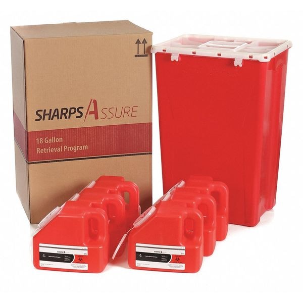 Sharps Assure Sharps Container, 1-1/4 gal., Red, Snap Lid - SA18GU-6
