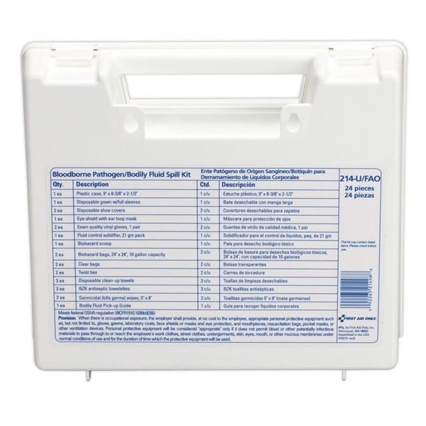 First Aid Only Spill Kit, 21 g Volume Absorbed per Kit, Not Applicable Capacity, Carrying Case, White - 3XKW9