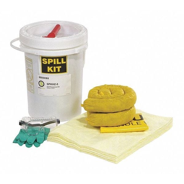 Spilltech Spill Kit, 5 gal Volume Absorbed per Kit, 5 gal Capacity, Drum, Yellow, 24 - SPKHZ-5
