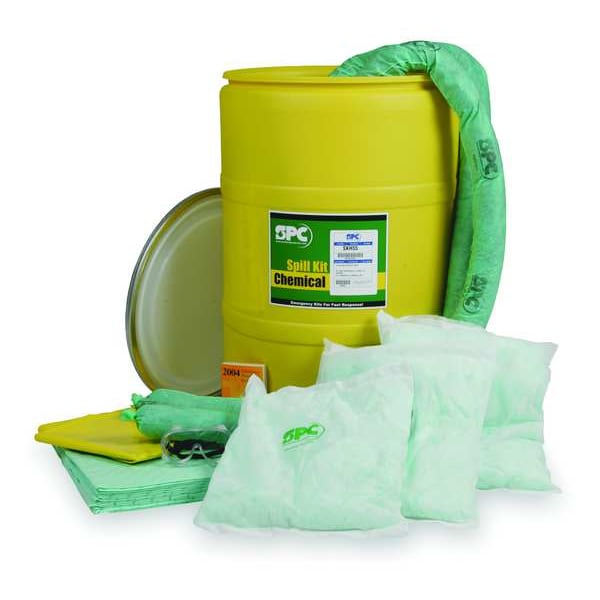Brady Spill Kit, 38 gal Volume Absorbed per Kit, 55 gal Capacity, Drum, Yellow - SKA-55