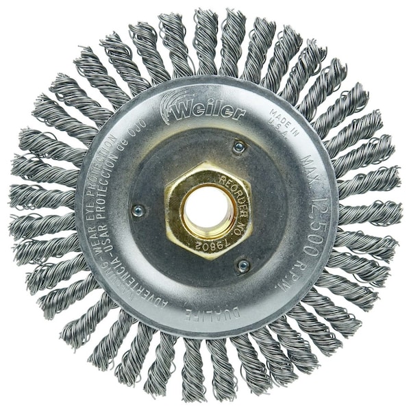 Weiler Dually 5" Brush, .020" Steel Wire Fill, 5/8"-11 UNC Double-Hex - 79802
