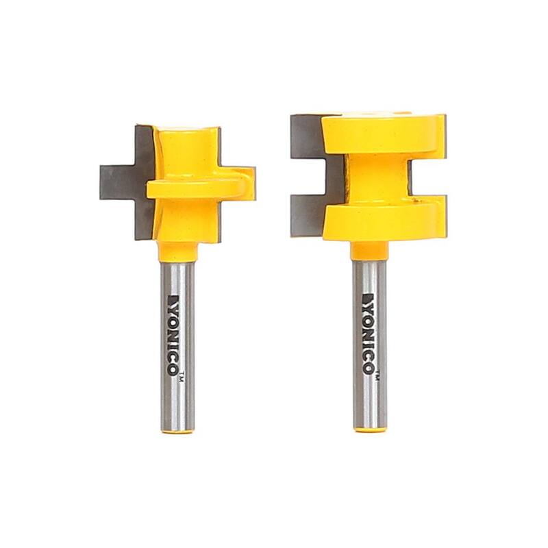 Juego de puntas de router con ranura y lengüeta de Yonico de hasta 13/16 pulgadas - 1/4 pulgada de vástago con punta de carburo (2 piezas) - 15226q