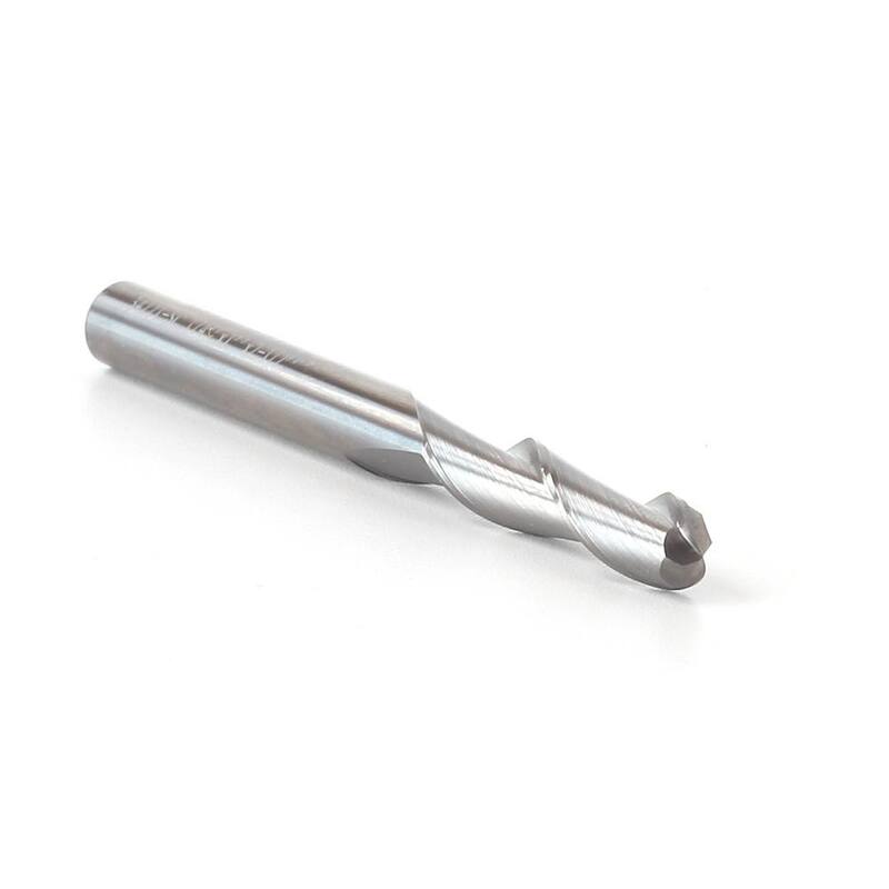 Fresa de Extremo en Espiral de Dos Flautas y Punta Esférica de Yonico de Carburo Sólido de 1/4 pulg. y 1/4 pulg. de Diámetro para Router CNC - 34221-SC