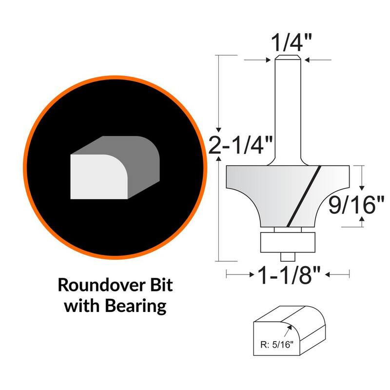 Broca de router con punta de carburo para redondear de 1-1/8 pulgadas con vástago de 1/4 de pulgada - RB602RD