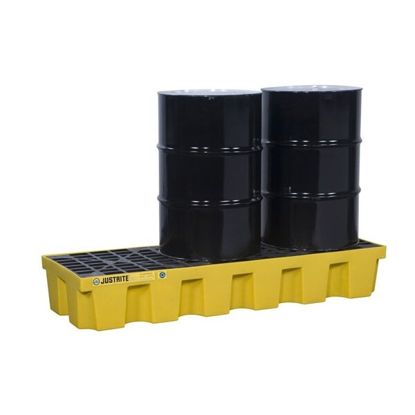 Justrite 3 Drum Plastic Pallet, In-line, With Drain, Yellow - 28628 - 28628