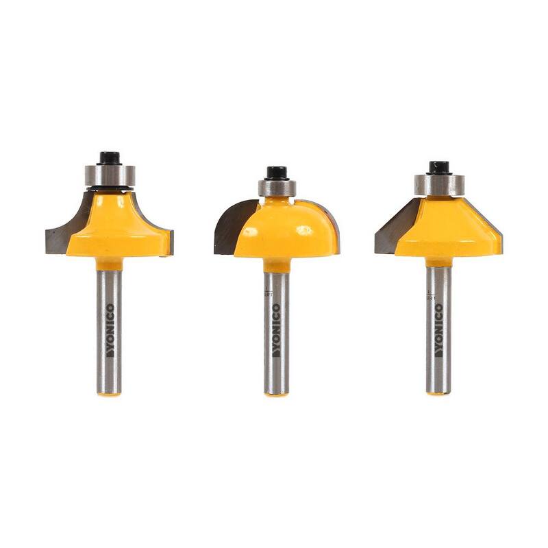 Perfil estándar de mediano tamaño para formación de bordes Yonico Juego de Brocas para Router con Punta de Carburo de 1/4 de pulgada (3 piezas) - 13311q