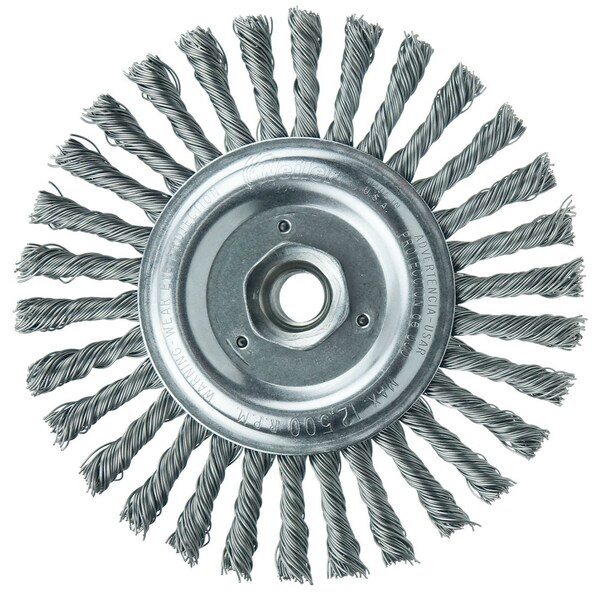 Weiler Roughneck Jr. 6" Cleaning Brush, .023" Steel Wire Fill, 5/8"-11 UNC - 9386