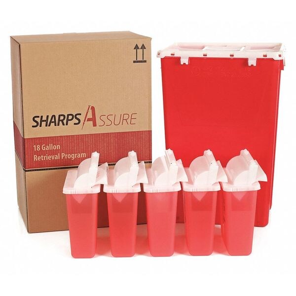 Sharps Assure Sharps Container, 1-1/4 gal., Red, Snap Lid - SA18GU-5