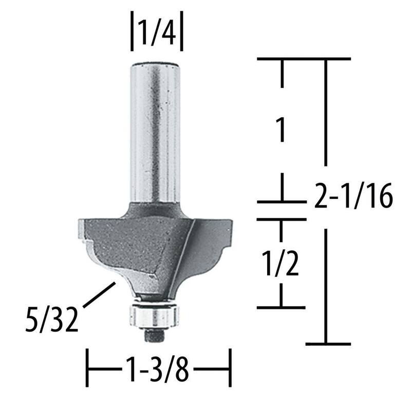 Fresa de Router con Radial de Carburo con Canteras y Filete de 5/32 de pulgada de Makita con 2 cortes y vástago de 1/4 de pulgada - 733125-4A