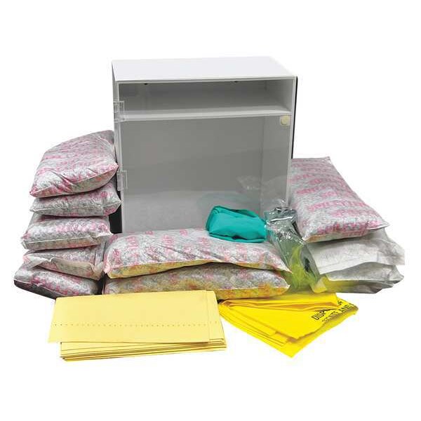 Spilfyter Spill Kit, 8 gal Volume Absorbed per Kit, 8 gal Capacity, Wall Mounted Cabinet, White, 37 - 200800