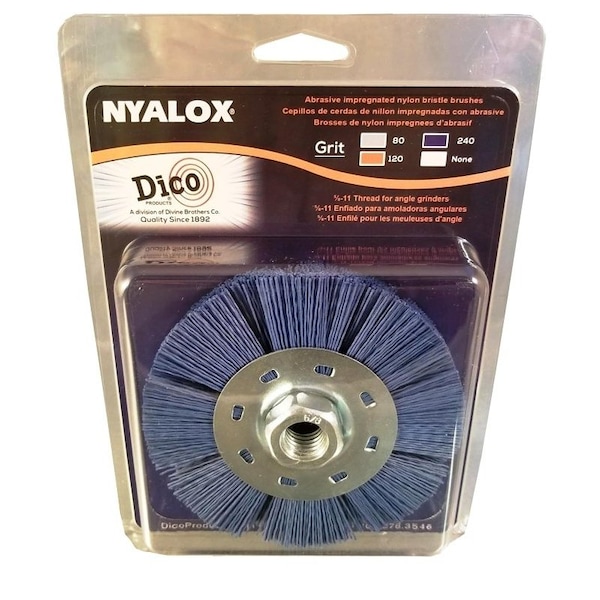 Dico Wheel Brush, 4-1/2 in Dia, 5/8-11 Arbor/Shank, Nyalox Bristle - 7200079