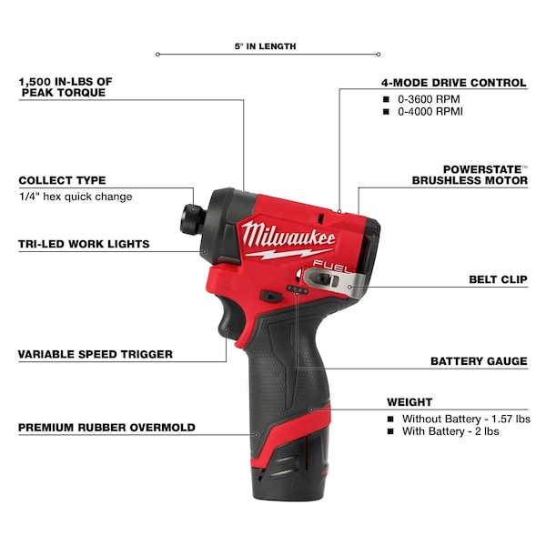 Milwaukee Tool M12 FUEL 1/4 in. Hex Impact Driver Kit - 3453-22