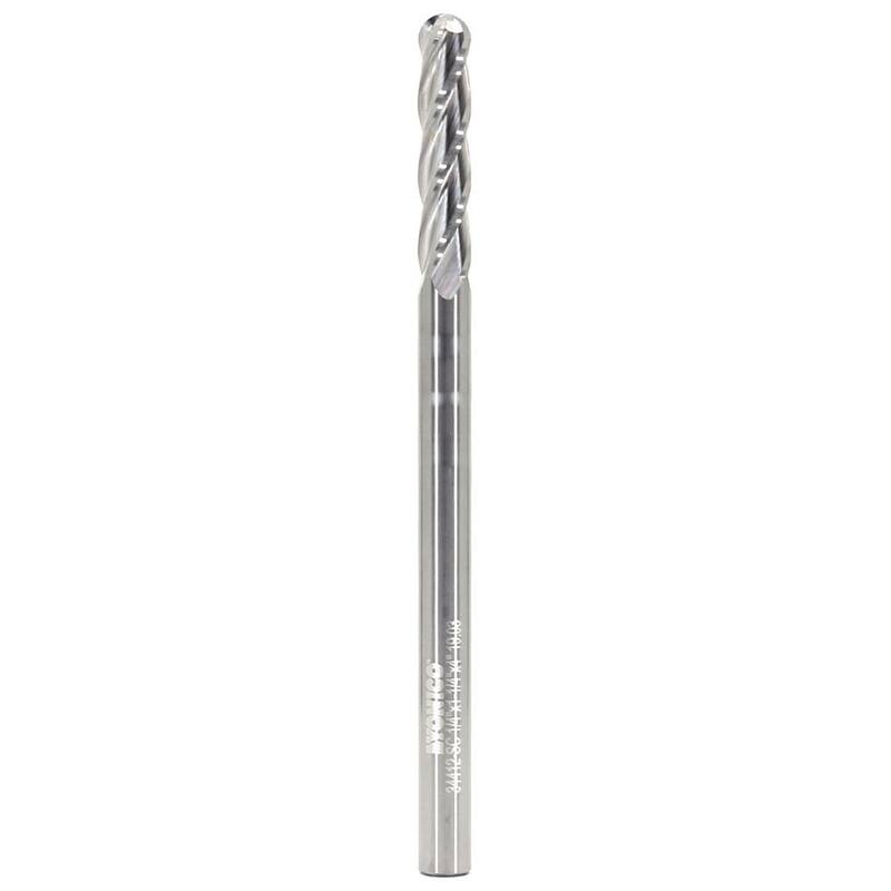Fresa de extremo espiral de punta esférica de 4 flautas Yonico 1/4 pulg. de diámetro 1/4 pulg. de mango de carburo sólido para enrutador CNC - 34412-SC