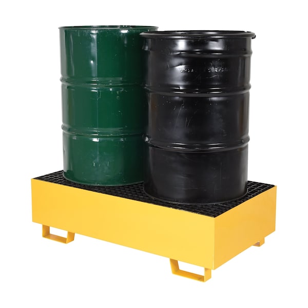 Vestil Yellow Drum Retention Basin, 49x27x14, 2 Drum, Steel - VSRB-YL-2