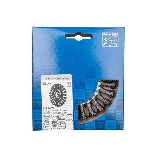 Pferd 4-1/2" OD full cable twist knot wheel brush - .020" carbon steel wire, X-LOCK mounting system - 80708