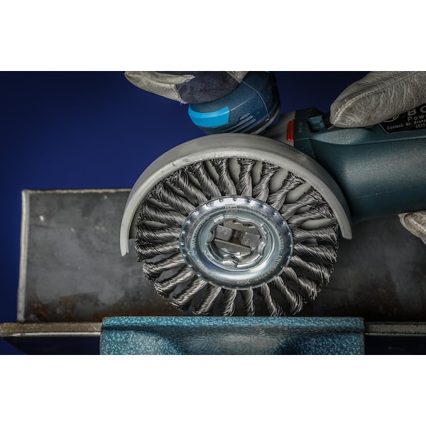Pferd 4-1/2" OD full cable twist knot wheel brush - .020" carbon steel wire, X-LOCK mounting system - 80708